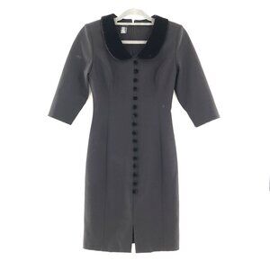 J. Peterman Velvet Dress Womens 0 Black Retro Coquette LBD Vintage Style 60's